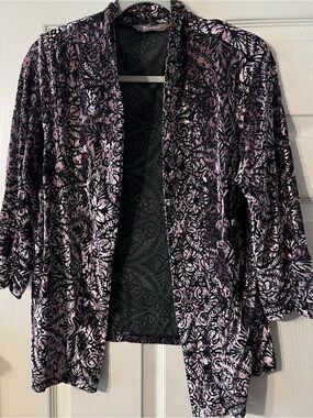 Velvet Burnout Open Front Jacket - Pink & Black